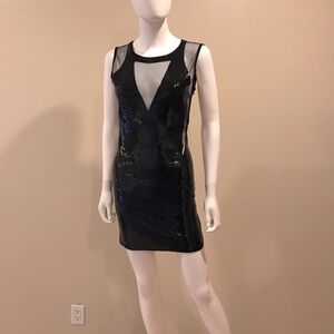 Black Sequins Mini Dress NEW Womens Size XS Extra Small Mesh Party Club Chic